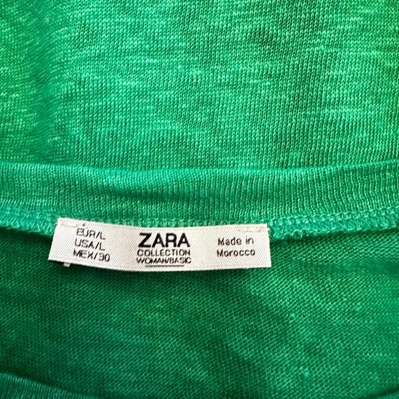 Zara Large Green Ruffle Sleeve Linen Blouse - Picture 5 of 6
